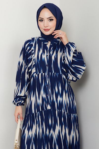 InStyle Casual Brush Pattern Viscose Dress Navy Blue