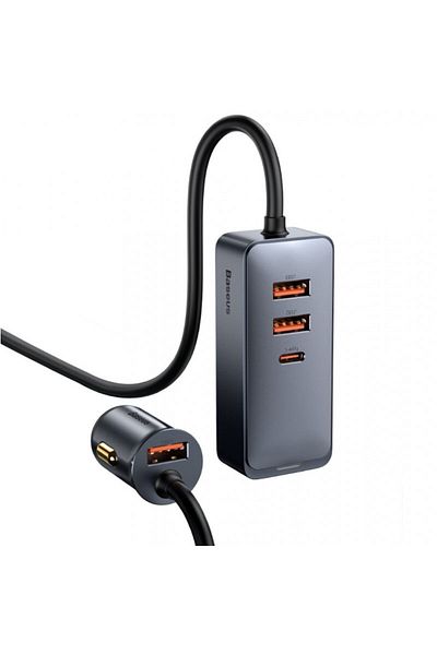 Baseus Car charger, Baseus, 3 x USB, USB-C, 120 W, Gray