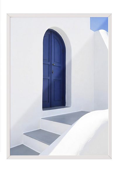 Postifull White Framed Poster Painting, Blue Door, Photo, Blue Color Poster, 2025 Summer Selection, No:109519