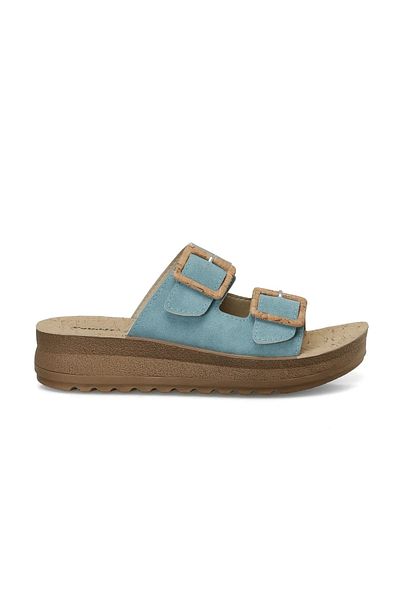 Polaris Blue Double Striped Comfortable Sole Wedge Heel Women's Slippers