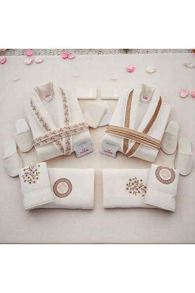 Inovius Luxury Robe Set – 16 Pieces, 100% Premium Cotton, Ultra-Absorbent for Him and Her, Gold Color