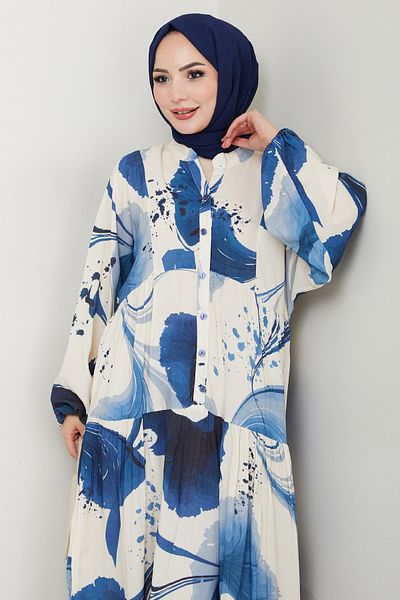 InStyle Rochie din viscoză cu model de imprimare digitală Albastru