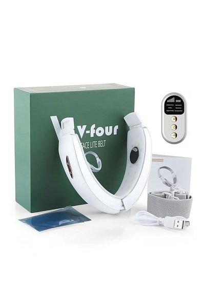 Influential Tech Dispozitiv de slăbire facială V-Model, EMS, infraroșu, încălzire, 10 niveluri, telecomandă, 750mAh, alb