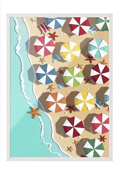Postifull Poster cu cadru alb, coastă, ilustrație, maximalist, poster colorat, selecție de vară 2025, NR:10