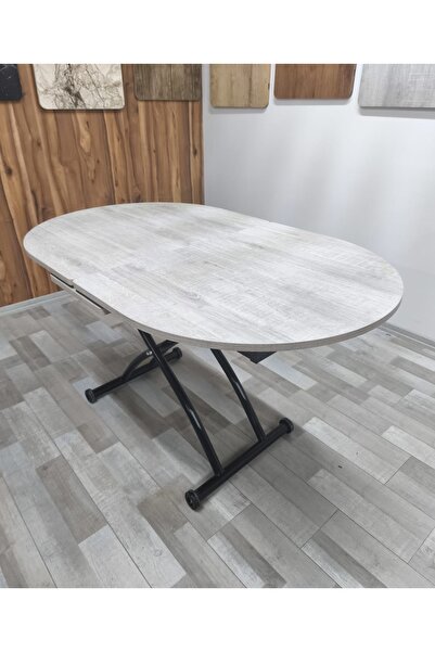 SEHPAM AKILLI Ortadan Açılır Akıllı Yemek Masası Oval Mdf Tabla Alt Mekanizma Metal Siyah Renk