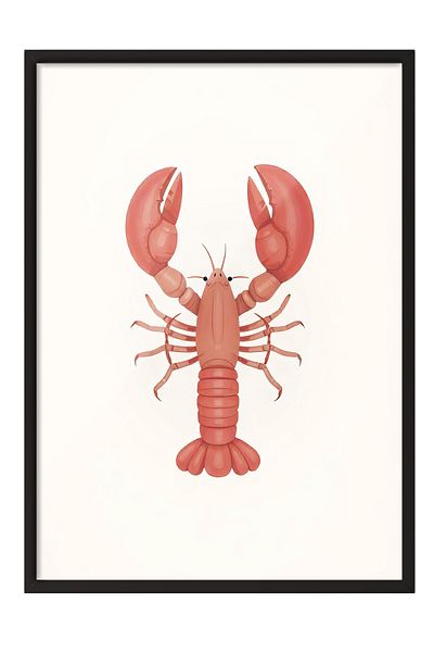 Postifull Black Framed Poster Painting, Red Lobster, Illustration, Orange Color Poster, 2025 Summer Selection,
