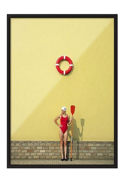 Postifull Black Framed Poster Painting, Woman Wearing Red Swimsuit, Photo, Red Color Poster, 2025 Summer Selection