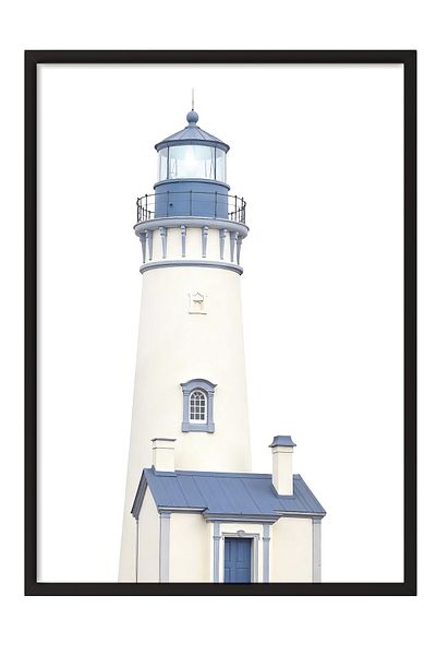 Postifull Black Framed Poster Painting, Blue Lighthouse, Photo, White Color Poster, 2025 Summer Selection, No:1