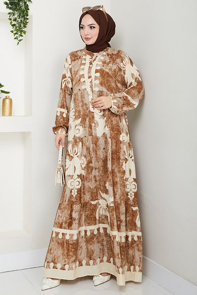 InStyle Oval Shape Pattern Casual Viscose Dress Brown