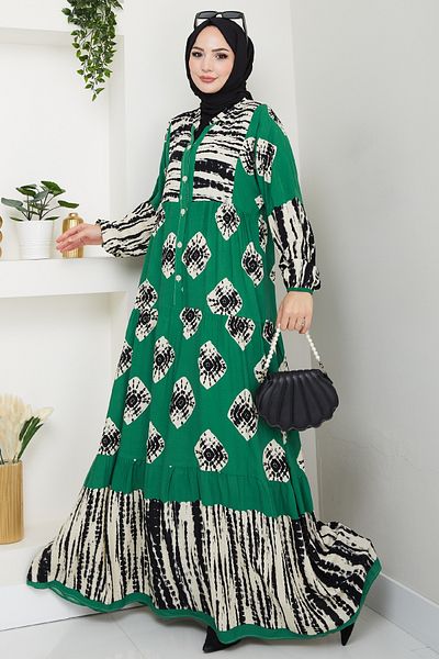 InStyle Striped Punto Pattern Viscose Dress Green