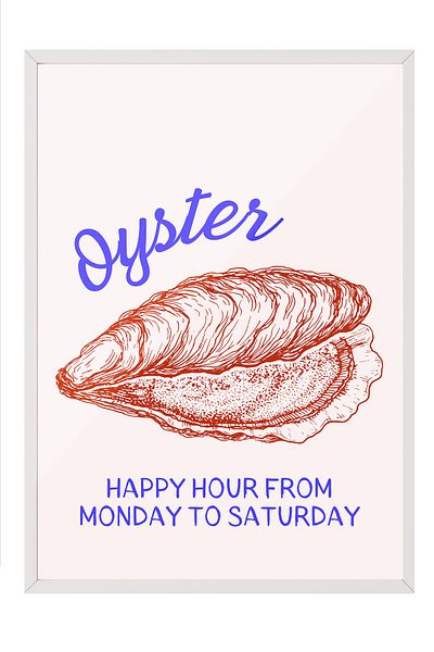Postifull White Framed Painting, Oyster, Text, Illustration, Minimalist, Pastel Tones, Red Color Poste
