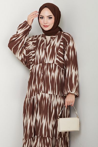 InStyle Casual Brush Pattern Viscose Dress Brown