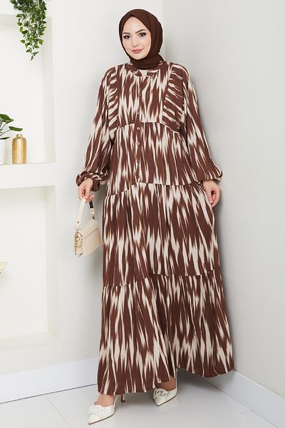 InStyle Casual Brush Pattern Viscose Dress Brown