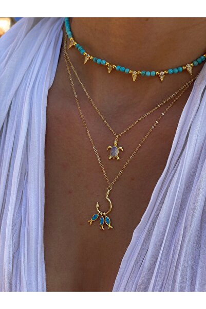 Sade Accessory Mavi Opal Taşlı Balık Kolye
