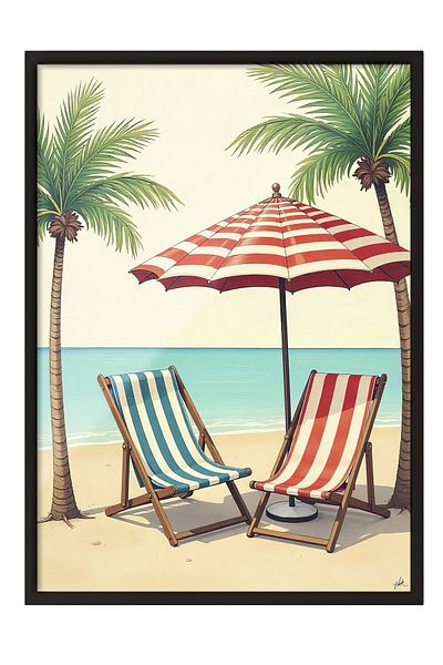 Postifull Black Framed Poster, Coastline, Illustration, Red Color Poster, 2025 Summer Selection, No:109542