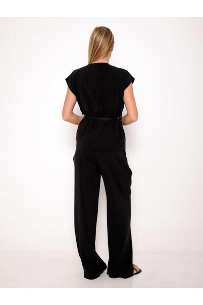 Coral Belted Padded Vest Trousers Suit Black