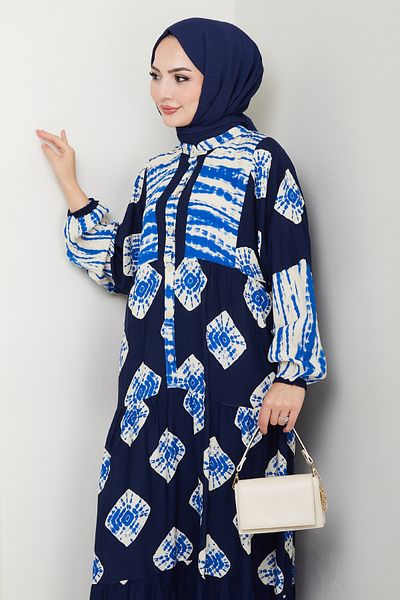 InStyle Rochie din viscoză cu model Punto în dungi Albastru