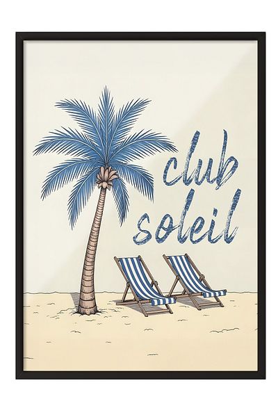 Postifull Black Framed Poster, Soleil Club, Illustration, Blue Color Poster, 2025 Summer Selection, No:109563