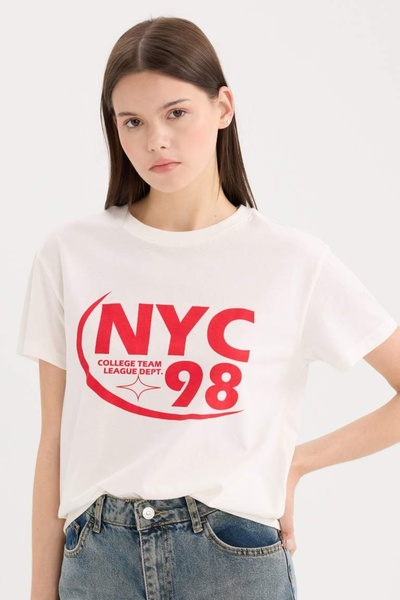 DeFacto Ženska majica kratkih rukava D9603AX/WT32 OFF WHITE