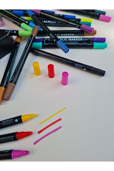 SYArts Water Based Double Tip Acrylic Paint Pen (Marker) Set 24 Colors - Acrylic Marker Set