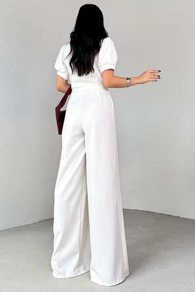 Neşeli Butik Women Shirt Collar Belt Wide Leg Jumpsuit Nbk4197