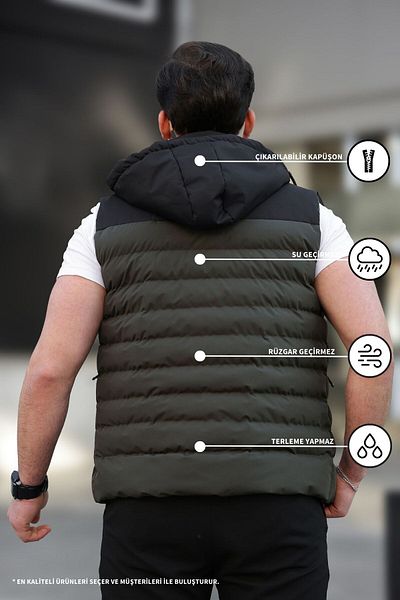 KOCCI Water and Windproof Detachable Hood Men's down Jacket Vest