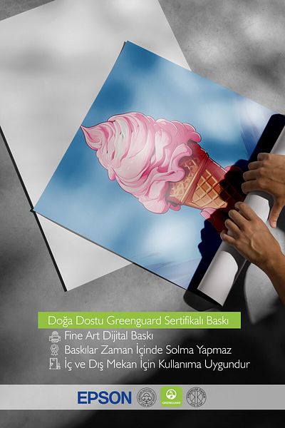Postifull Wooden Framed Painting, Ice Cream, Cone, Hand, Illustration, Blue Color Poster, 2025 Summer Selection, No:109