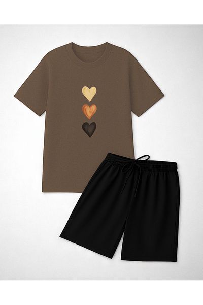 uyguntarz Unisex 3 Heart Printed Design Shorts Set