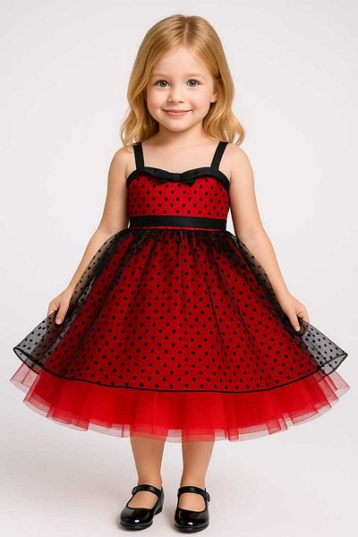 kent of kıds Girl's Strap Bow Decoration Lined Satin over Tulle Back Elastic Evening Dress