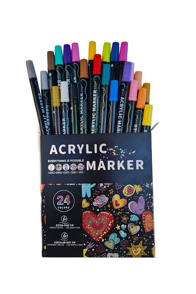 SYArts Water Based Double Tip Acrylic Paint Pen (Marker) Set 24 Colors - Acrylic Marker Set