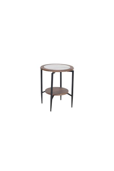 mr-everything A luxurious round serving table that combines the elegance of white and walnut wood with metal legs, ideal as a side piece.