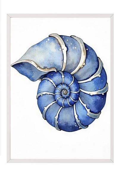 Postifull White Framed Poster, Seashell, Illustration, Blue Color Poster, 2025 Summer Selection, No:109576