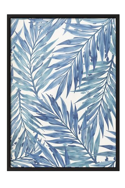 Postifull Black Framed Poster, Palm Leaves, Illustration, Blue Color Poster, Summer Selection 2025, No:109