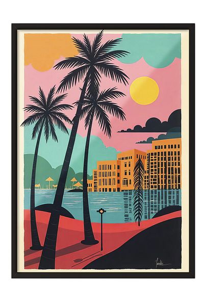Postifull Black Framed Painting, Color Tropical, Illustration, Maximalist, Colorful Color Poster, 2025 Summer Secky
