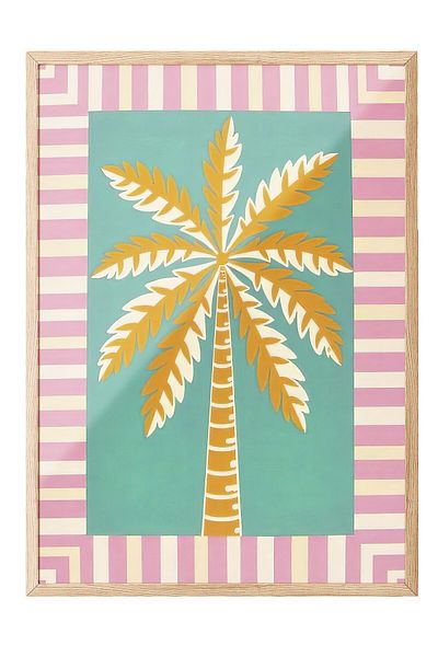Postifull Wooden Framed Poster Painting, Yellow Palm Tree, Illustration Maximalist, Yellow Color Poster, 2025 Ya