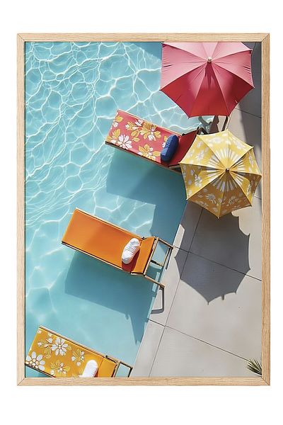 Postifull Wooden Framed Poster, Poolside, Photo, Maximalist, Blue Color Poster, 2025 Summer Selection, No:1