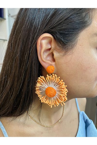 PONÇİK ACCESSORİES Orange Fidget Big Flower Earrings-Summer Earrings
