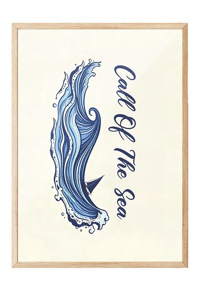 Postifull Wooden Framed Poster, Call of the Sea, Illustration, Blue Color Poster, Summer Selection of 2025, No:109564