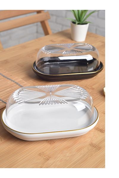 ŞURA MUTFAK 2Pcs 4 Pieces Ceramic Butter Bowl Cheese Butter Breakfast Storage & Presentation Container