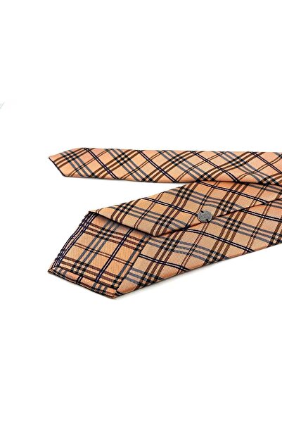 Kravatkolik Turuncu Ekose Desen Mendilli Klasik Kravat KK13200