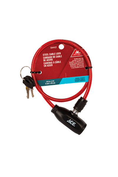 ACE Bicycle Cable Lock Red and Black 6mm x 65cm