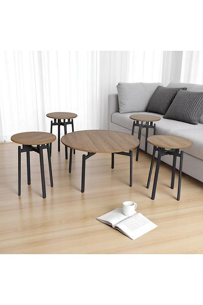 mr-everything Coffee table set with 4 serving pieces in a simple, modern design, combining light wood and black metal.