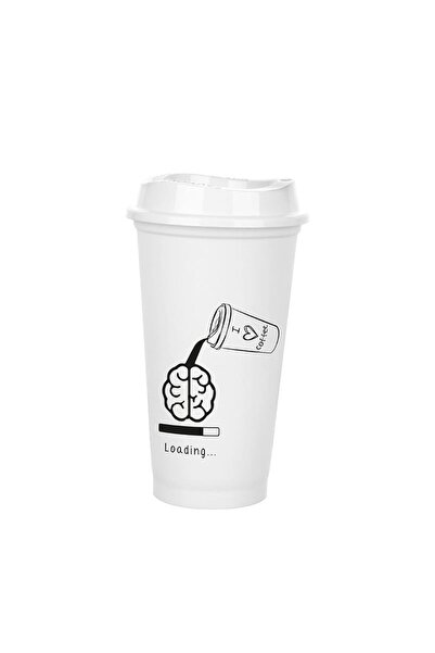 Generic Brand كوب قهوة أبيض بغطاء 473 مل