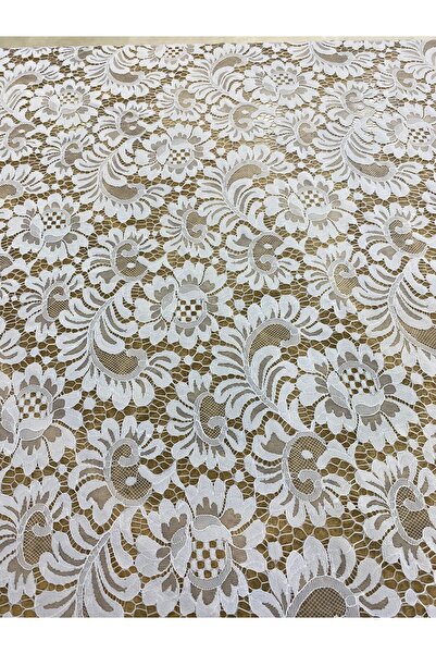 METERİAL قماش دانتيل أبيض كبير منقوش - عرض 130 سم، تول على شكل زهرة