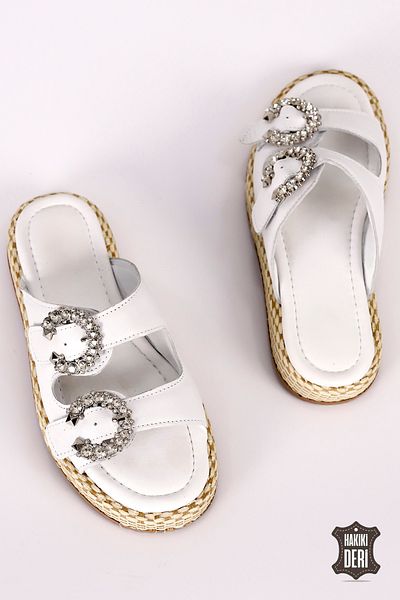 Mamito Ayakkabı H 01 Stone Detailed Straw Sole Slippers