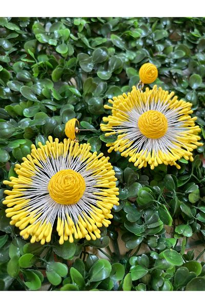PONÇİK ACCESSORİES Yellow Twirl Big Flower Earrings-Summer Earrings