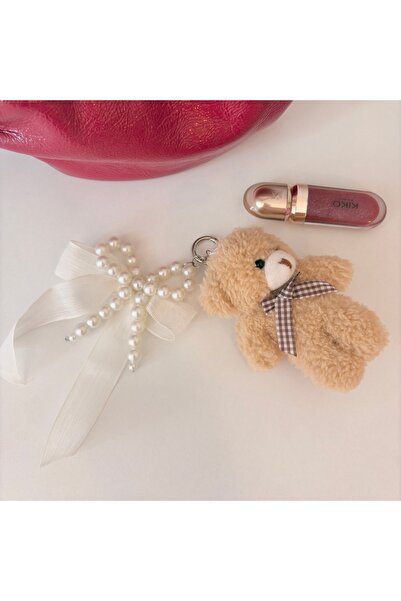 PİNKUE حلية لؤلؤية على شكل دب عاجي من Pinkue / سلسلة مفاتيح - زينة للحقيبة