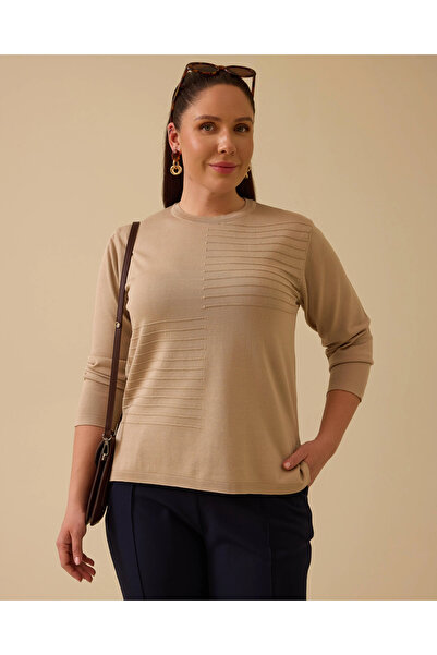 Gala-Xi Büyük Beden Çizgi Desenli Triko Bluz