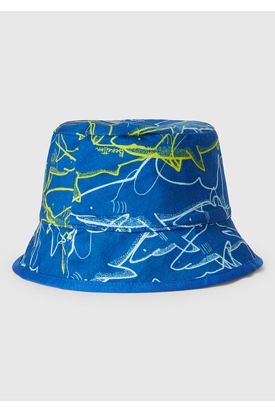 United Colors of Benetton Boy's Yellow Patterned Double-Sided Bucket Hat with Logo Detail on the Front