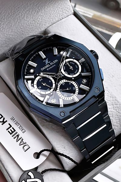 Daniel Klein Exclusive Men's Wristwatch 3 Atm Waterproof Navy Blue Color Steel Cord Gift Bracelet Dke2132C5